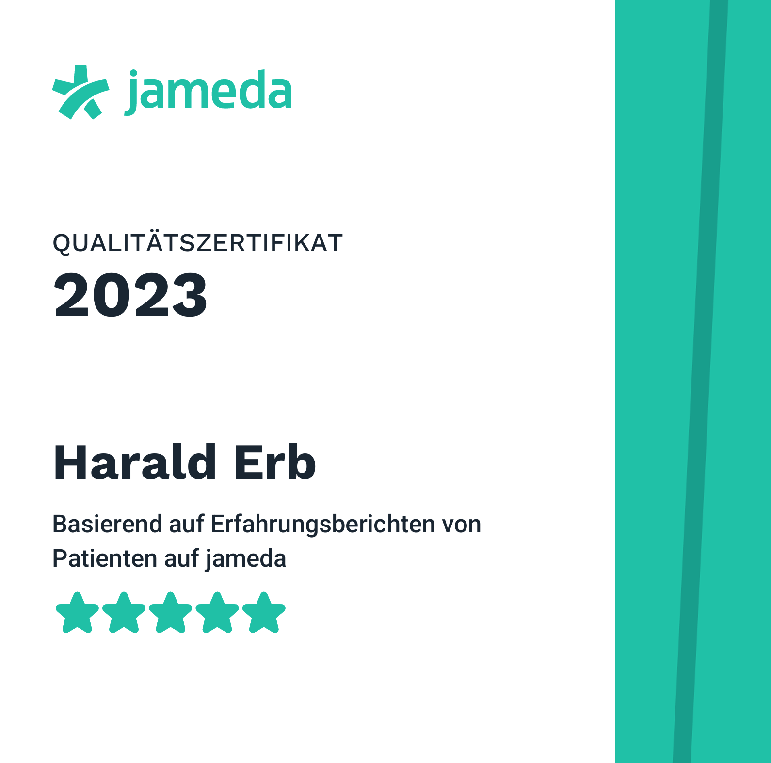 Auszeichnung jameda Qualifikationszertifikat 2023 Harald Erb Osteopathie